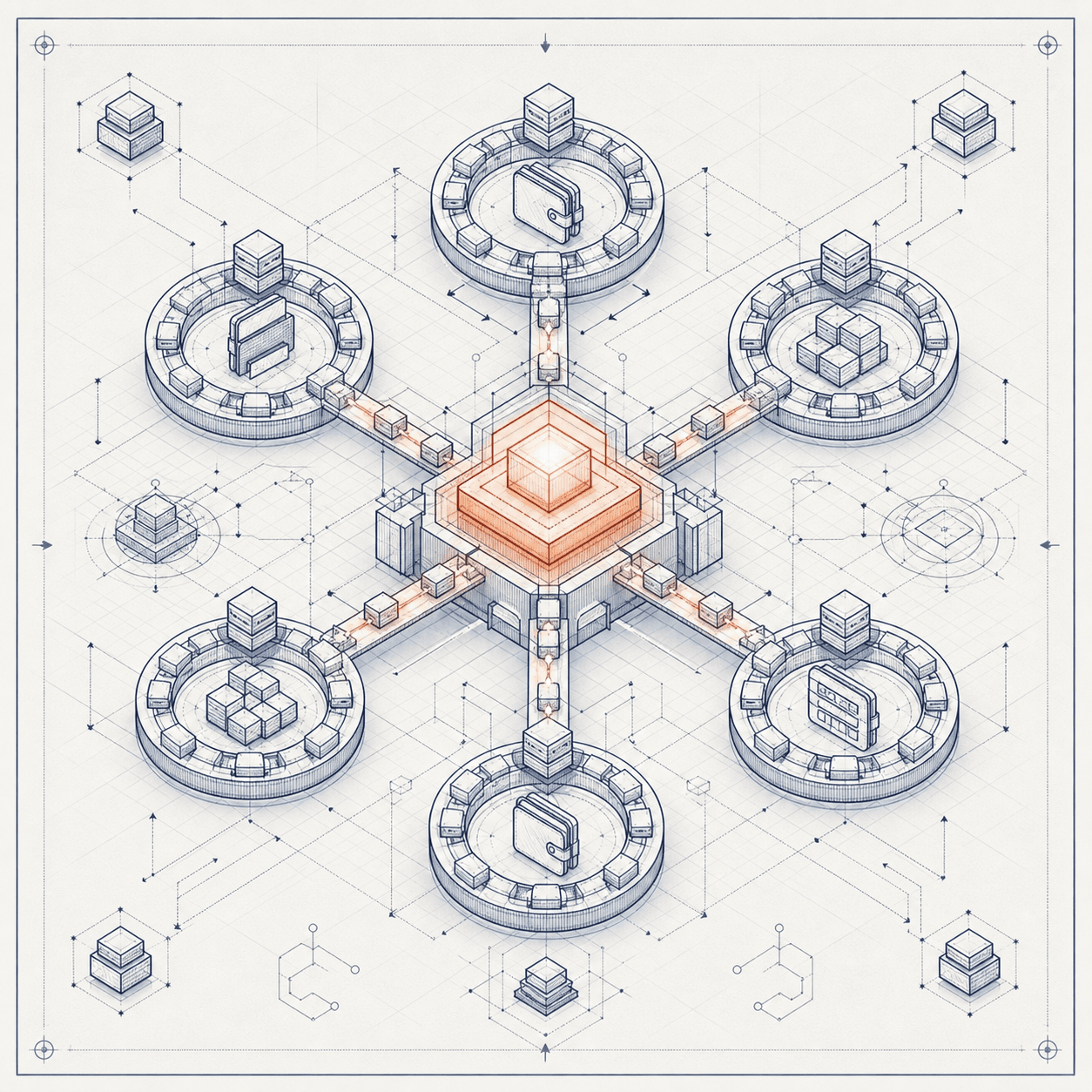 Illustration blueprint  Blockchain, Web3 & FinTech development